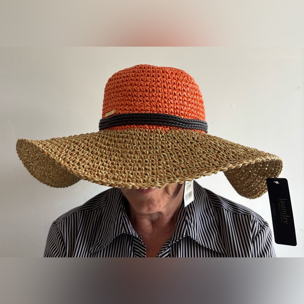Laundry By Shelli Segal Orange and Tan Wide Brim Hat